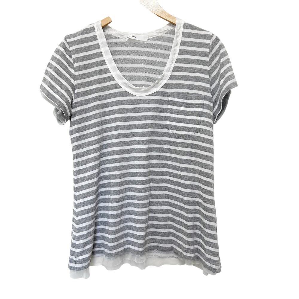 Sacai Luck Gray White Striped Short Sleeve T Shirt Sz M